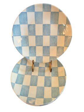 Blue White Checkered Melamine Dinner Plate 10.5” Gingham Farmhouse Coastal.